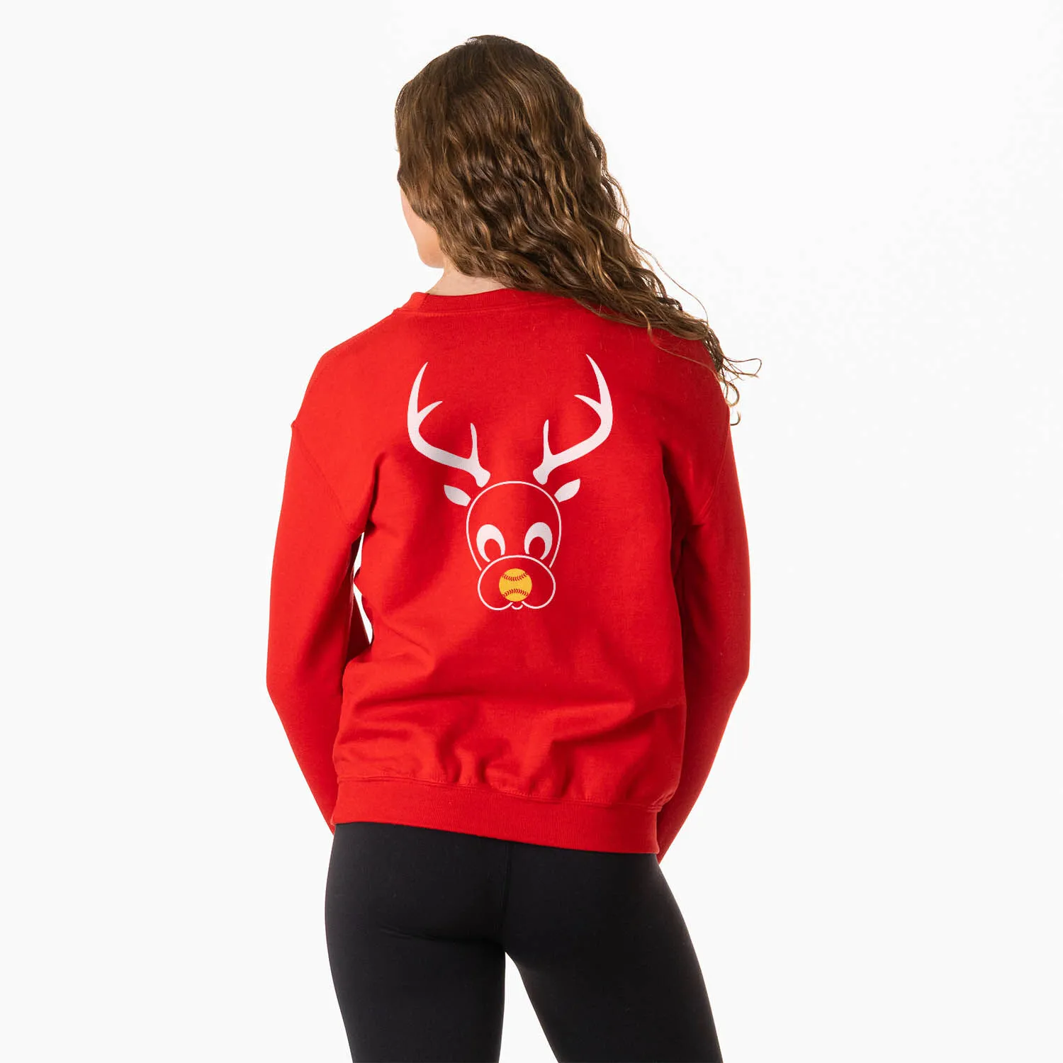 Softball Crewneck Sweatshirt - softball reindeer (Back Design) 